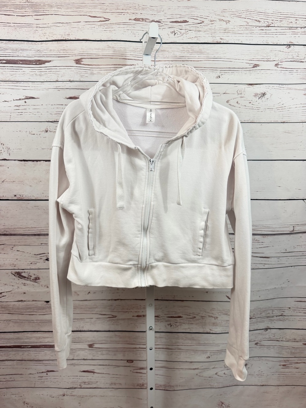 Sandy Beach White Zip-Up Cropped Hooded Sweatshirt Size Medium